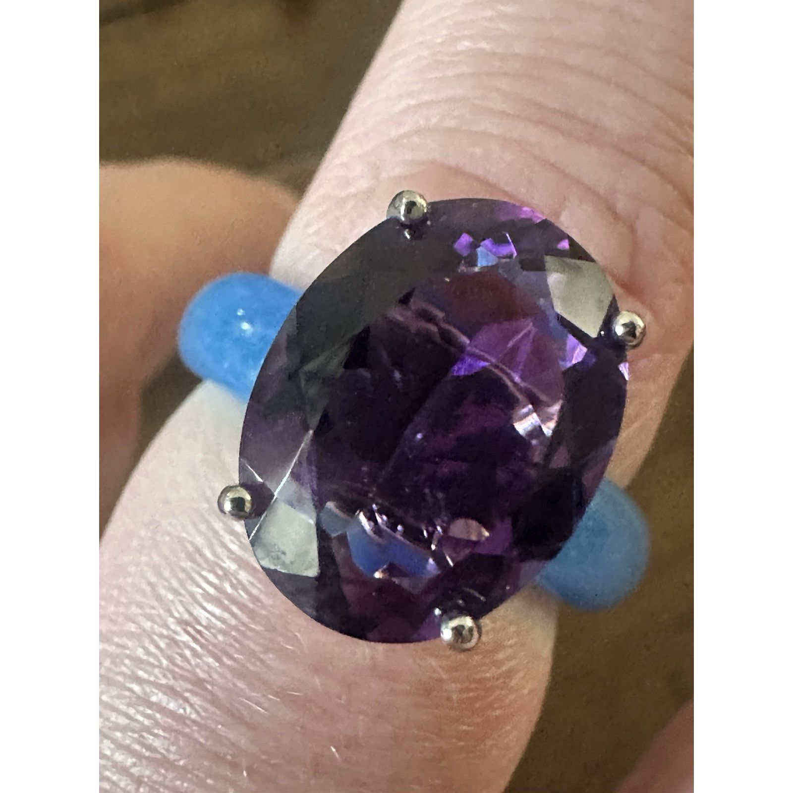 925 Sterling Silver Natural Amethyst Jade Ring Sz 11 Large Stone 79$